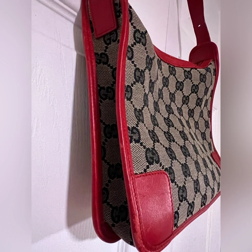 Gucci Vintage GG Monogram Canvas and Red Leather Shoulder Bag